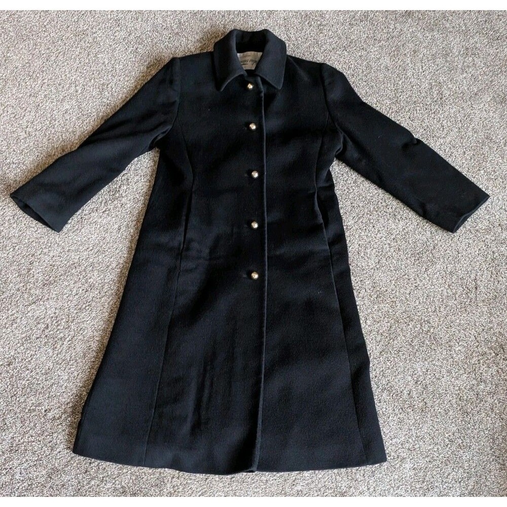 1950s Julius Estess Black Cashmere Princess Coat (Rochester, MN) Size Medium